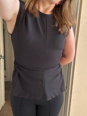 ZARA Elegant Fitted Black Sleeveless Blouse Womens Bodycon Top V-Back w Zipper